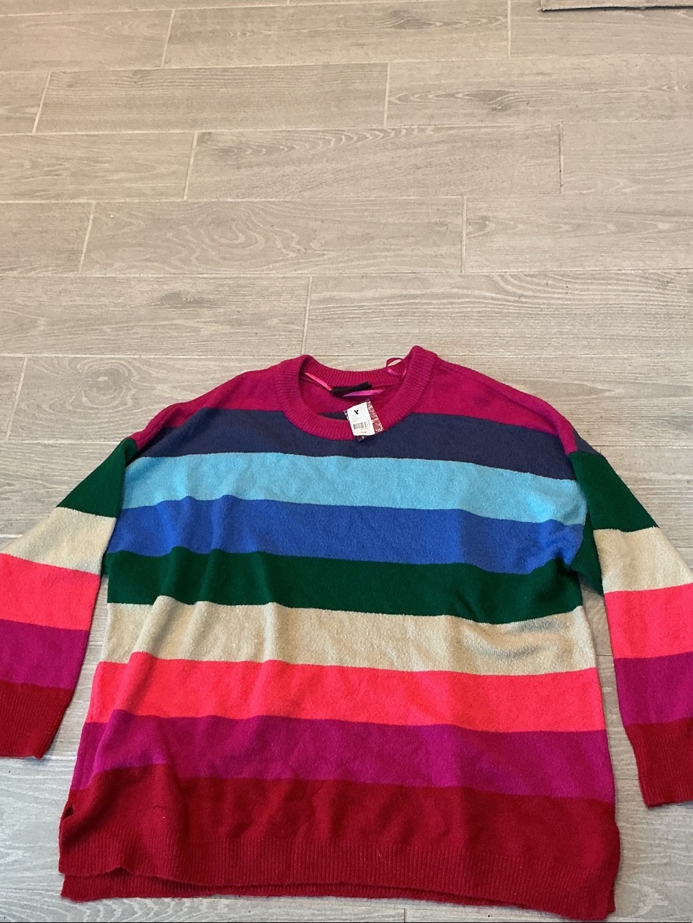 Lane Bryant Multicolor Striped Crewneck Sweater -Pink, Blue & Green Sz 26/28 NWT